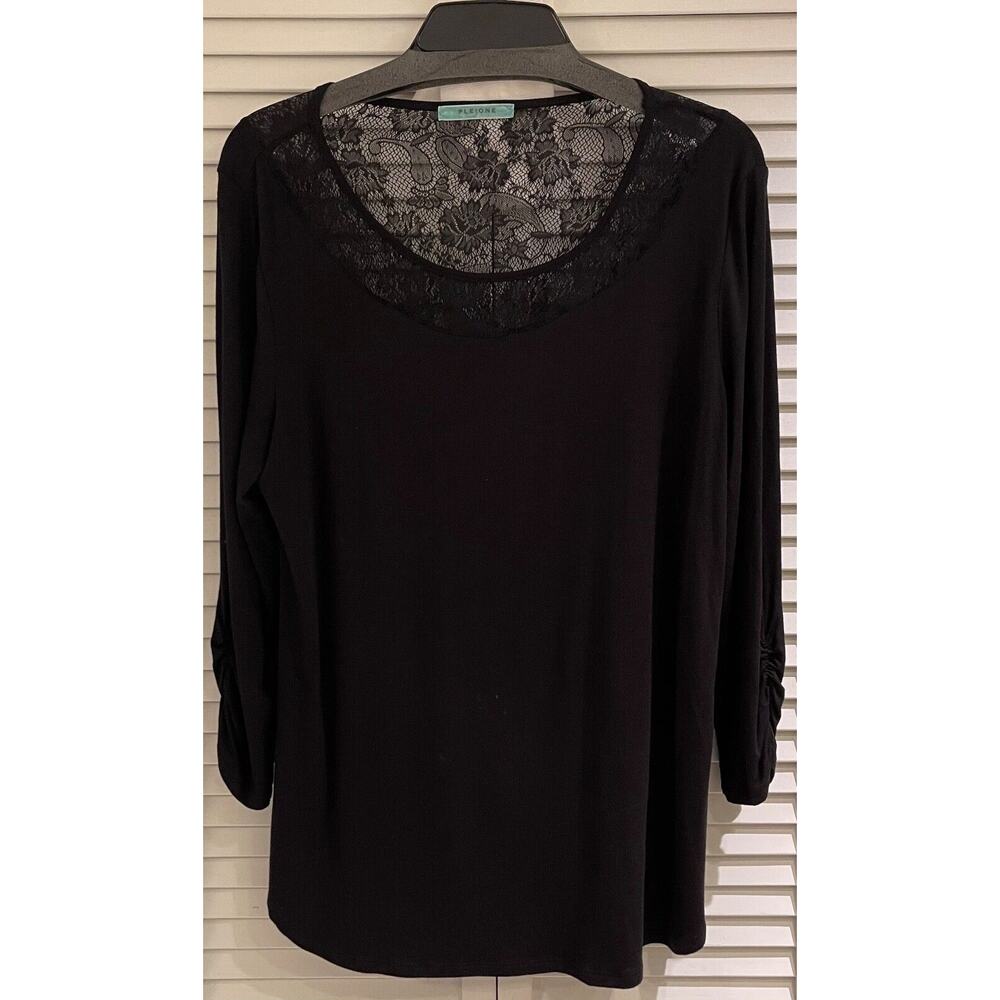 Pleone 95%Rayon/5% Spandex Women's Blouse XL Black w/Lace Neckline